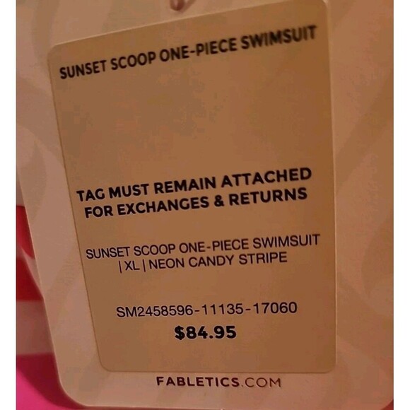 NWT Fabletics Womens Swimsuit XL Sunset Scoop One-Piece  Pink White Stripes - Picture 8 of 12